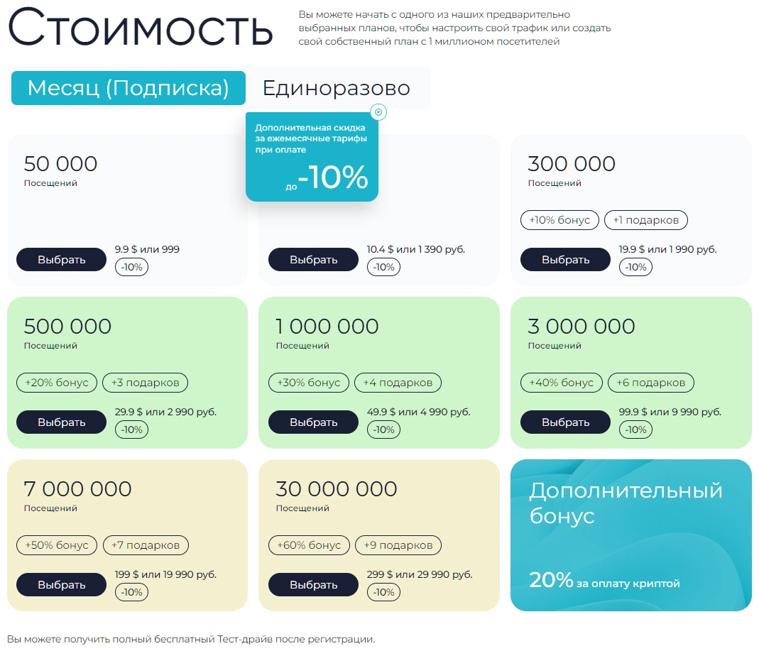 Скидка за ежемесячные тарифы